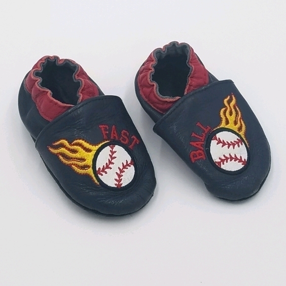 Baseball Fast Ball Baby Moccasins 6-12m - Picture 1 of 7